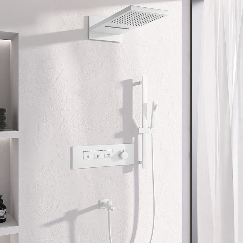 Modern Shower System Brass Slide Bar Included Adjustable Shower Head Shower Combo White In-wall Top Spray 4 Clearhalo 'Bathroom Remodel & Bathroom Fixtures' 'Home Improvement' 'home_improvement' 'home_improvement_shower_faucets' 'Shower Faucets & Systems' 'shower_faucets' 'Showers & Bathtubs Plumbing' 'Showers & Bathtubs' 7078765