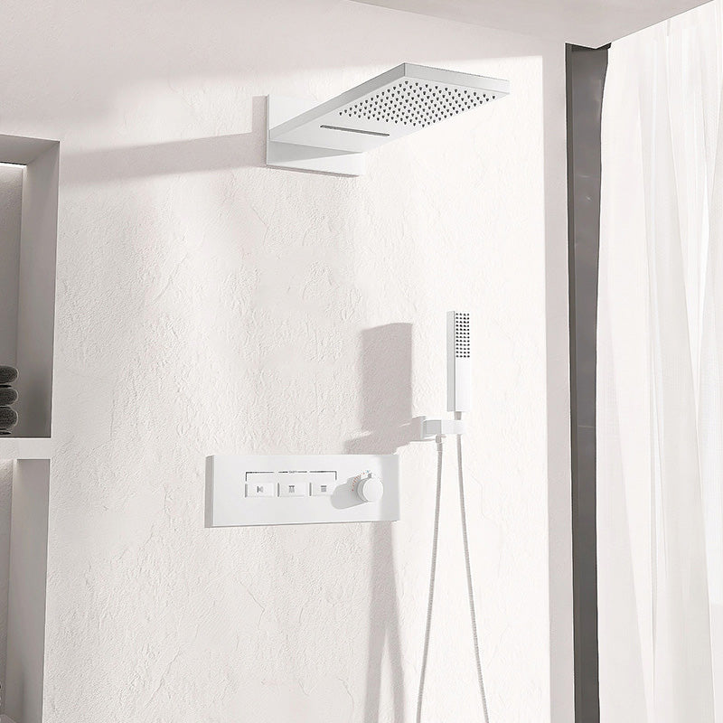 Modern Shower System Brass Slide Bar Included Adjustable Shower Head Shower Combo White In-wall Top Spray 3 Clearhalo 'Bathroom Remodel & Bathroom Fixtures' 'Home Improvement' 'home_improvement' 'home_improvement_shower_faucets' 'Shower Faucets & Systems' 'shower_faucets' 'Showers & Bathtubs Plumbing' 'Showers & Bathtubs' 7078771