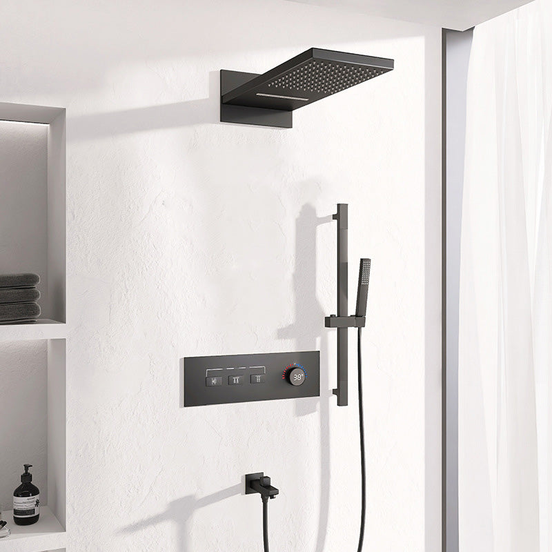 Modern Shower System Brass Slide Bar Included Adjustable Shower Head Shower Combo Clearhalo 'Bathroom Remodel & Bathroom Fixtures' 'Home Improvement' 'home_improvement' 'home_improvement_shower_faucets' 'Shower Faucets & Systems' 'shower_faucets' 'Showers & Bathtubs Plumbing' 'Showers & Bathtubs' 7078777