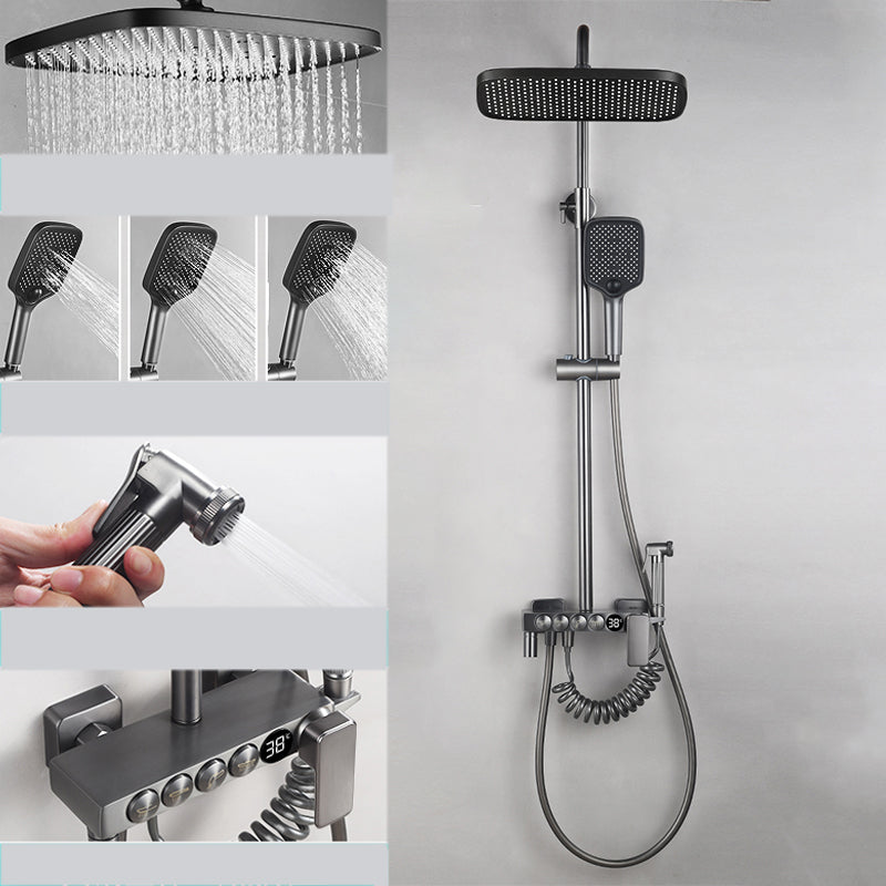 Shower Trim Square Massage Jet Handheld Shower Head Shower System Grey Temperature Control Digital Display Included Clearhalo 'Bathroom Remodel & Bathroom Fixtures' 'Home Improvement' 'home_improvement' 'home_improvement_shower_faucets' 'Shower Faucets & Systems' 'shower_faucets' 'Showers & Bathtubs Plumbing' 'Showers & Bathtubs' 7078866