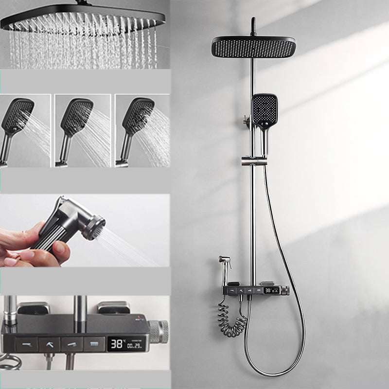 Shower Trim Square Massage Jet Handheld Shower Head Shower System Smoke Gray Digital Display Included Clearhalo 'Bathroom Remodel & Bathroom Fixtures' 'Home Improvement' 'home_improvement' 'home_improvement_shower_faucets' 'Shower Faucets & Systems' 'shower_faucets' 'Showers & Bathtubs Plumbing' 'Showers & Bathtubs' 7078879