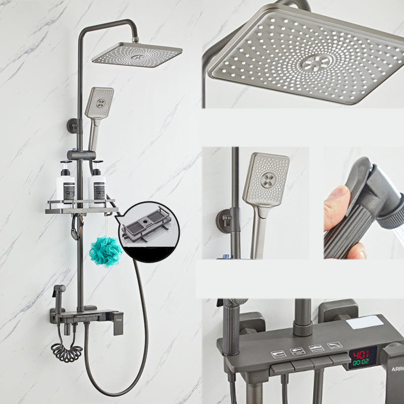 Grey Shower System Square Handheld Shower Head Wall Mounted Rain Shower System Gun Grey 4 Temperature Control Clearhalo 'Bathroom Remodel & Bathroom Fixtures' 'Home Improvement' 'home_improvement' 'home_improvement_shower_faucets' 'Shower Faucets & Systems' 'shower_faucets' 'Showers & Bathtubs Plumbing' 'Showers & Bathtubs' 7079002