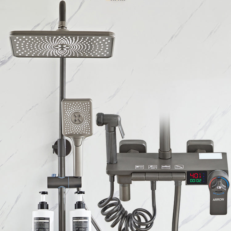 Grey Shower System Square Handheld Shower Head Wall Mounted Rain Shower System Clearhalo 'Bathroom Remodel & Bathroom Fixtures' 'Home Improvement' 'home_improvement' 'home_improvement_shower_faucets' 'Shower Faucets & Systems' 'shower_faucets' 'Showers & Bathtubs Plumbing' 'Showers & Bathtubs' 7079003