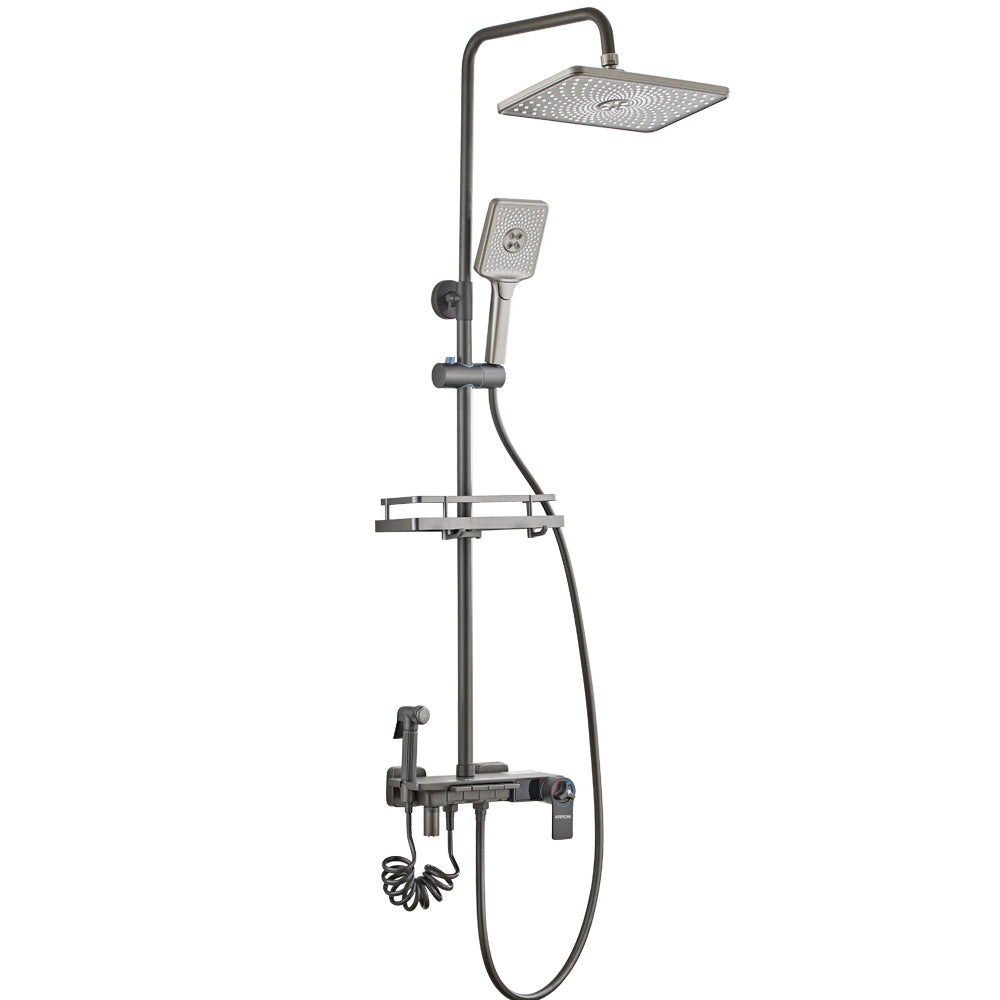 Grey Shower System Square Handheld Shower Head Wall Mounted Rain Shower System Clearhalo 'Bathroom Remodel & Bathroom Fixtures' 'Home Improvement' 'home_improvement' 'home_improvement_shower_faucets' 'Shower Faucets & Systems' 'shower_faucets' 'Showers & Bathtubs Plumbing' 'Showers & Bathtubs' 7079008