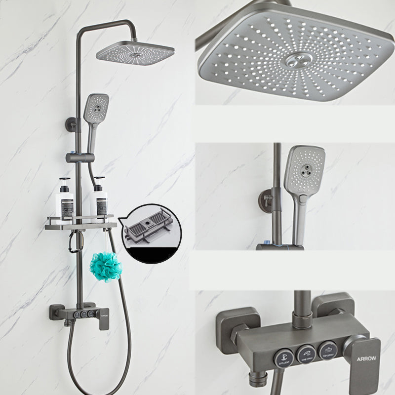 Grey Shower System Square Handheld Shower Head Wall Mounted Rain Shower System Gun Grey 3 Temperature Control Clearhalo 'Bathroom Remodel & Bathroom Fixtures' 'Home Improvement' 'home_improvement' 'home_improvement_shower_faucets' 'Shower Faucets & Systems' 'shower_faucets' 'Showers & Bathtubs Plumbing' 'Showers & Bathtubs' 7079016