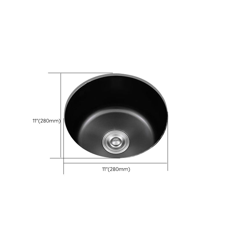 Stainless Steel Round Sink in Black Single Bowl Undermount Sink with Basket Strainer Clearhalo 'Home Improvement' 'home_improvement' 'home_improvement_kitchen_sinks' 'Kitchen Remodel & Kitchen Fixtures' 'Kitchen Sinks & Faucet Components' 'Kitchen Sinks' 'kitchen_sinks' 7079035