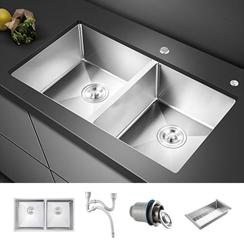 Double Sink Undermount Stainless Steel Sink with Drain Assembly for Kitchen Sink Only None Clearhalo 'Home Improvement' 'home_improvement' 'home_improvement_kitchen_sinks' 'Kitchen Remodel & Kitchen Fixtures' 'Kitchen Sinks & Faucet Components' 'Kitchen Sinks' 'kitchen_sinks' 7079059
