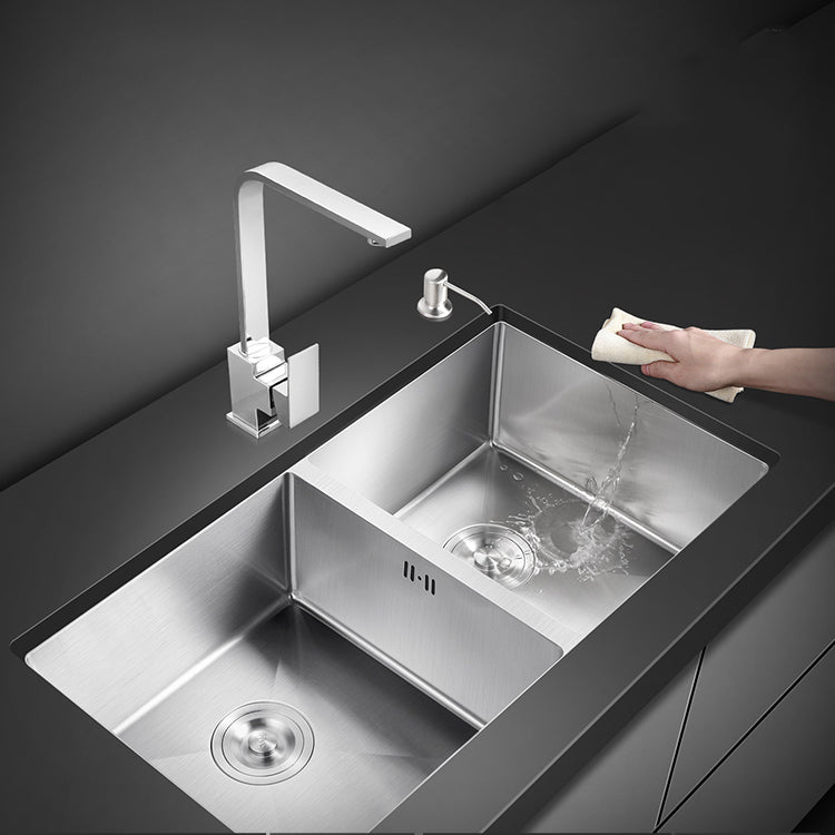 Double Sink Undermount Stainless Steel Sink with Drain Assembly for Kitchen Clearhalo 'Home Improvement' 'home_improvement' 'home_improvement_kitchen_sinks' 'Kitchen Remodel & Kitchen Fixtures' 'Kitchen Sinks & Faucet Components' 'Kitchen Sinks' 'kitchen_sinks' 7079061
