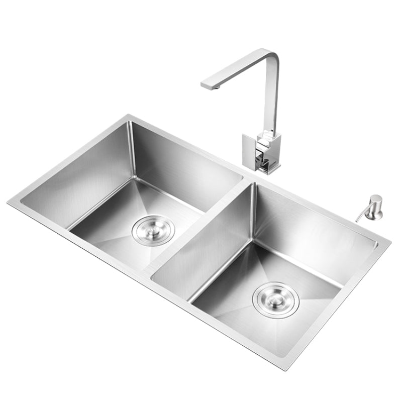 Double Sink Undermount Stainless Steel Sink with Drain Assembly for Kitchen Clearhalo 'Home Improvement' 'home_improvement' 'home_improvement_kitchen_sinks' 'Kitchen Remodel & Kitchen Fixtures' 'Kitchen Sinks & Faucet Components' 'Kitchen Sinks' 'kitchen_sinks' 7079067