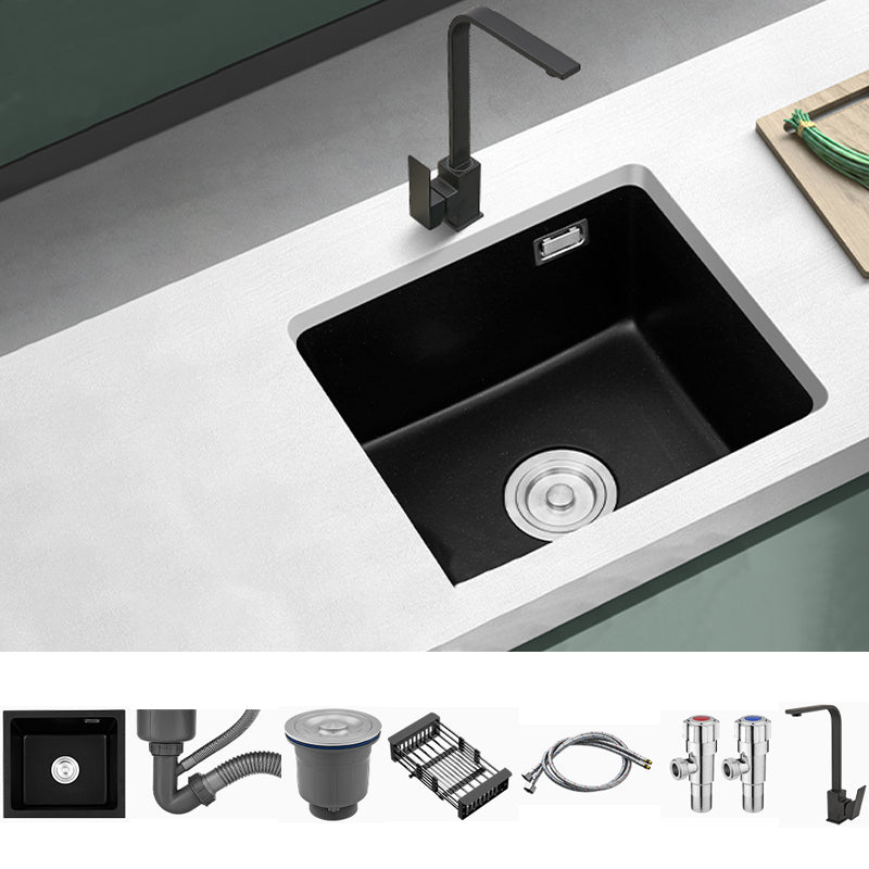 Quartz Kitchen Sink Single Bowl Kitchen Sink with Drain Strainer Kit Sink with Faucet Seven Character Faucet Clearhalo 'Home Improvement' 'home_improvement' 'home_improvement_kitchen_sinks' 'Kitchen Remodel & Kitchen Fixtures' 'Kitchen Sinks & Faucet Components' 'Kitchen Sinks' 'kitchen_sinks' 7079143