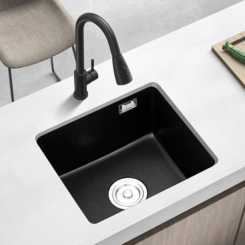 Quartz Kitchen Sink Single Bowl Kitchen Sink with Drain Strainer Kit 16"L x 12"W x 8"H Sink with Faucet Pull Out Faucet Clearhalo 'Home Improvement' 'home_improvement' 'home_improvement_kitchen_sinks' 'Kitchen Remodel & Kitchen Fixtures' 'Kitchen Sinks & Faucet Components' 'Kitchen Sinks' 'kitchen_sinks' 7079146