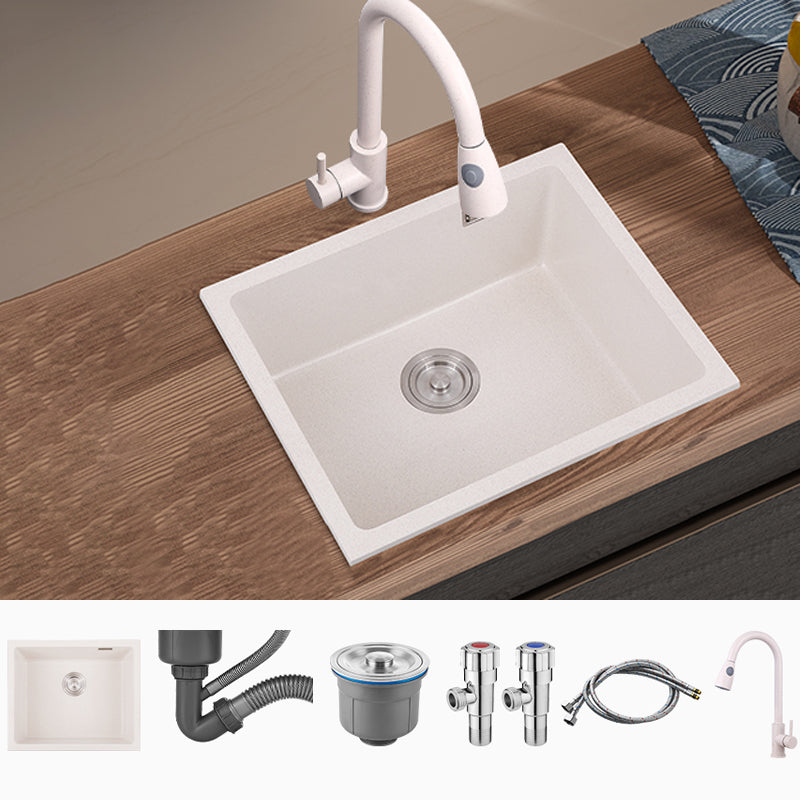 Single Bowl Kitchen Sink Quartz Kitchen Sink with Drain Assembly Sink with Faucet Pull Out Faucet Clearhalo 'Home Improvement' 'home_improvement' 'home_improvement_kitchen_sinks' 'Kitchen Remodel & Kitchen Fixtures' 'Kitchen Sinks & Faucet Components' 'Kitchen Sinks' 'kitchen_sinks' 7079161