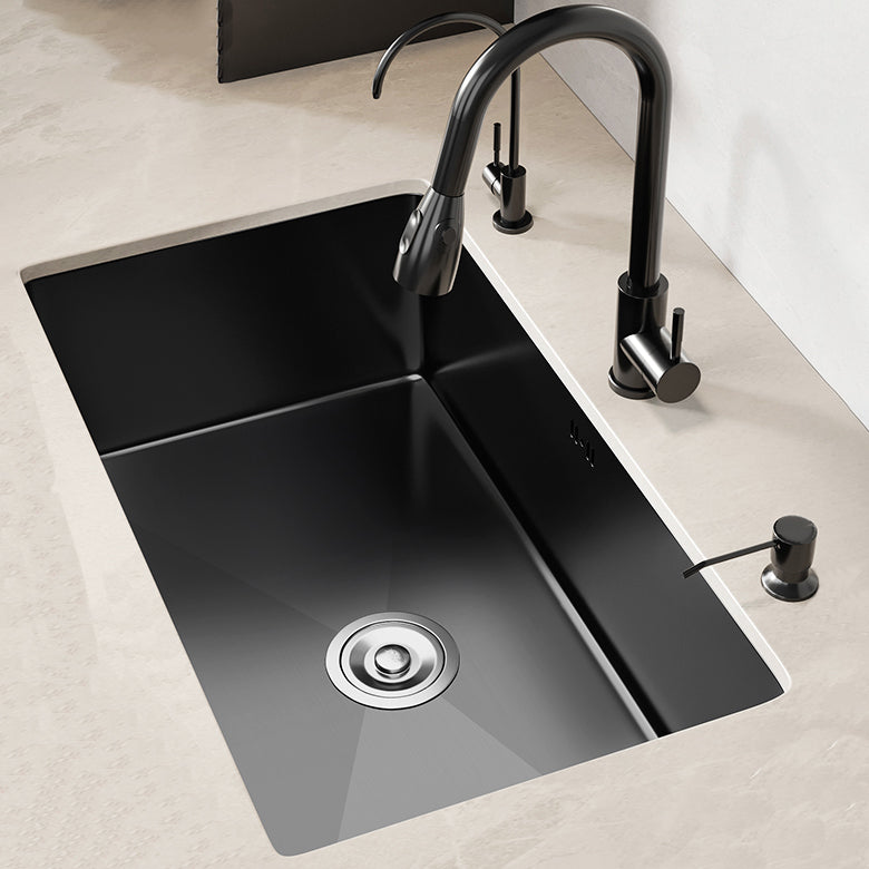 Rectangular Kitchen Sink Black Stainless Steel Single Bowl Top Mount Kitchen Sink Clearhalo 'Home Improvement' 'home_improvement' 'home_improvement_kitchen_sinks' 'Kitchen Remodel & Kitchen Fixtures' 'Kitchen Sinks & Faucet Components' 'Kitchen Sinks' 'kitchen_sinks' 7079179