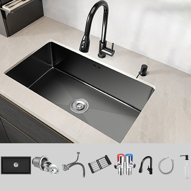 Rectangular Kitchen Sink Black Stainless Steel Single Bowl Top Mount Kitchen Sink Sink with Faucet Pull Out Faucet Clearhalo 'Home Improvement' 'home_improvement' 'home_improvement_kitchen_sinks' 'Kitchen Remodel & Kitchen Fixtures' 'Kitchen Sinks & Faucet Components' 'Kitchen Sinks' 'kitchen_sinks' 7079180
