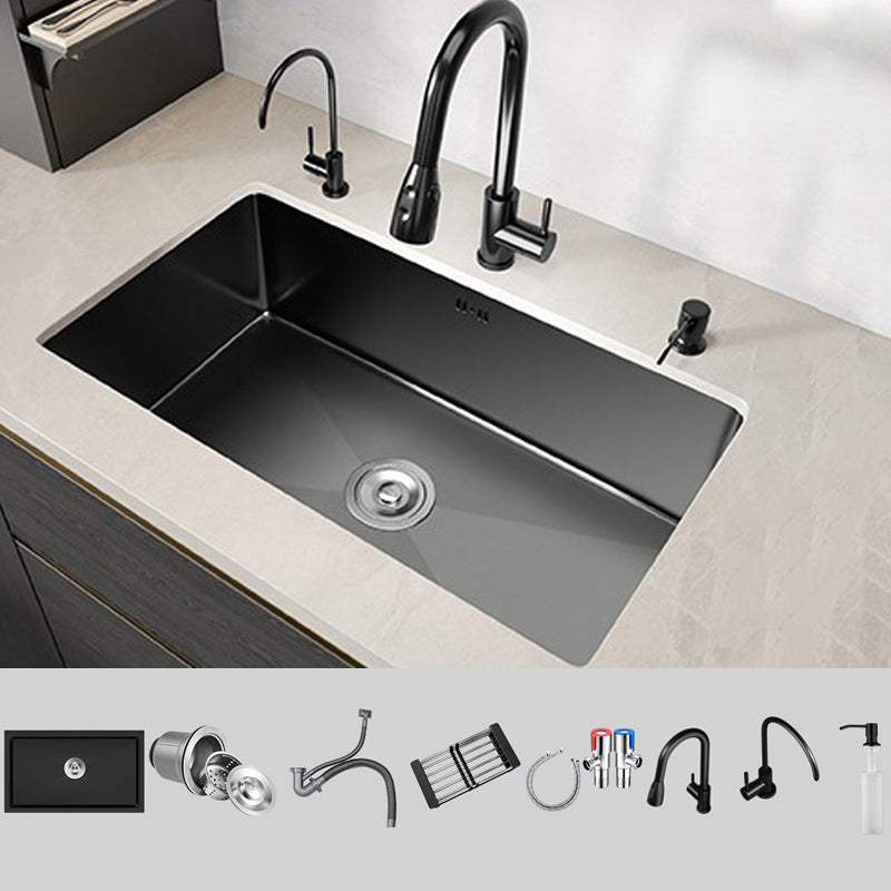 Rectangular Kitchen Sink Black Stainless Steel Single Bowl Top Mount Kitchen Sink Sink with Faucet Double Tap for Water Purification Clearhalo 'Home Improvement' 'home_improvement' 'home_improvement_kitchen_sinks' 'Kitchen Remodel & Kitchen Fixtures' 'Kitchen Sinks & Faucet Components' 'Kitchen Sinks' 'kitchen_sinks' 7079183
