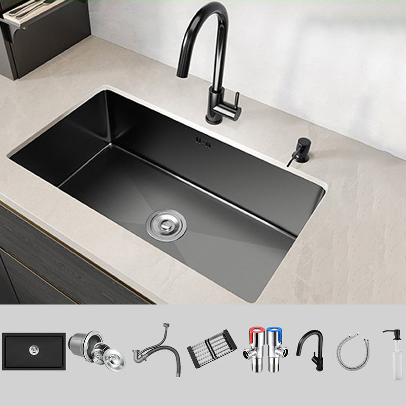 Rectangular Kitchen Sink Black Stainless Steel Single Bowl Top Mount Kitchen Sink Sink with Faucet Cold and Hot Tap Clearhalo 'Home Improvement' 'home_improvement' 'home_improvement_kitchen_sinks' 'Kitchen Remodel & Kitchen Fixtures' 'Kitchen Sinks & Faucet Components' 'Kitchen Sinks' 'kitchen_sinks' 7079185