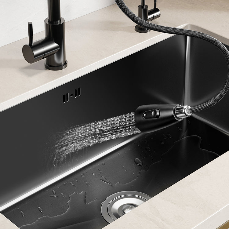 Rectangular Kitchen Sink Black Stainless Steel Single Bowl Top Mount Kitchen Sink Clearhalo 'Home Improvement' 'home_improvement' 'home_improvement_kitchen_sinks' 'Kitchen Remodel & Kitchen Fixtures' 'Kitchen Sinks & Faucet Components' 'Kitchen Sinks' 'kitchen_sinks' 7079188