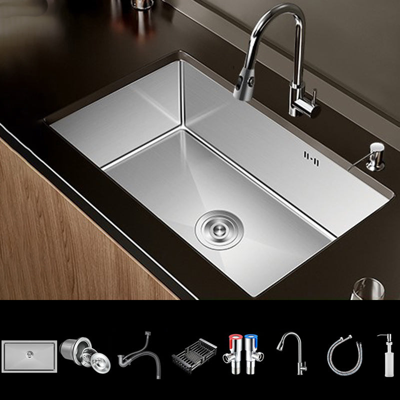 Single Bowl Kitchen Sink Stainless Steel Rectangular Undermount Kitchen Sink with Faucet Sink with Faucet Pull Out Faucet Clearhalo 'Home Improvement' 'home_improvement' 'home_improvement_kitchen_sinks' 'Kitchen Remodel & Kitchen Fixtures' 'Kitchen Sinks & Faucet Components' 'Kitchen Sinks' 'kitchen_sinks' 7079199