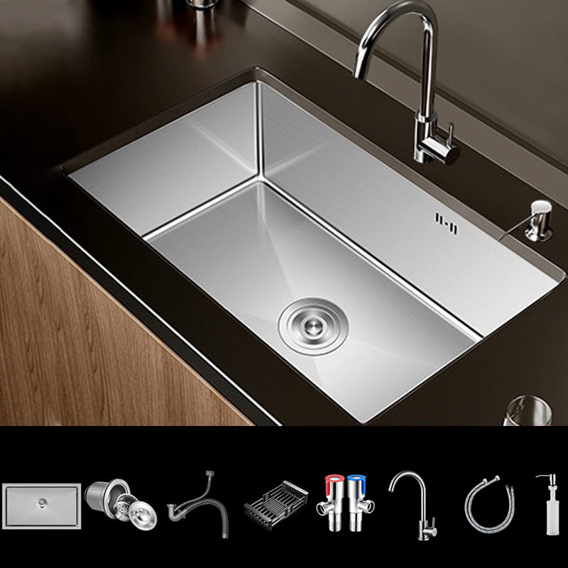 Single Bowl Kitchen Sink Stainless Steel Rectangular Undermount Kitchen Sink with Faucet Sink with Faucet Cold and Hot Tap Clearhalo 'Home Improvement' 'home_improvement' 'home_improvement_kitchen_sinks' 'Kitchen Remodel & Kitchen Fixtures' 'Kitchen Sinks & Faucet Components' 'Kitchen Sinks' 'kitchen_sinks' 7079204