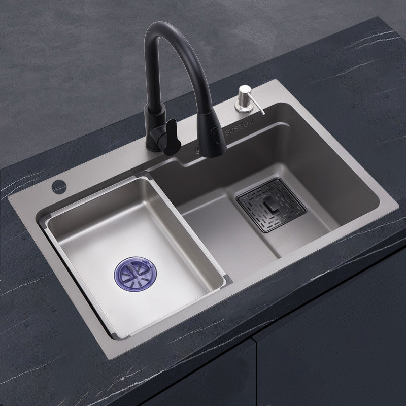 Drop-In Kitchen Sink Stainless Steel Kitchen Sink with Faucet Included 26.8"L x 17.7"W x 8.7"H Sink with Faucet Pull Out Faucet Clearhalo 'Home Improvement' 'home_improvement' 'home_improvement_kitchen_sinks' 'Kitchen Remodel & Kitchen Fixtures' 'Kitchen Sinks & Faucet Components' 'Kitchen Sinks' 'kitchen_sinks' 7079240