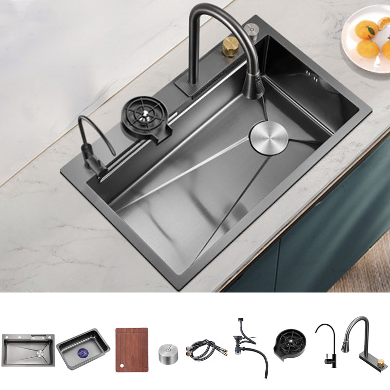 Contemporary Style Kitchen Sink Stainless Steel Drop-In Kitchen Sink with Cutting Board 29.5"L x 18.1"W x 8.7"H Sink with Faucet Pull Out Filter Double Faucet&Cup Washer&Deck Control Drain Clearhalo 'Home Improvement' 'home_improvement' 'home_improvement_kitchen_sinks' 'Kitchen Remodel & Kitchen Fixtures' 'Kitchen Sinks & Faucet Components' 'Kitchen Sinks' 'kitchen_sinks' 7079274