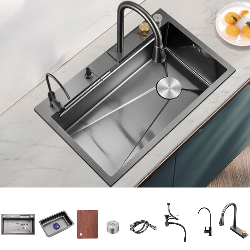 Contemporary Style Kitchen Sink Stainless Steel Drop-In Kitchen Sink with Cutting Board 29.5"L x 18.1"W x 8.7"H Sink with Faucet Deck Control Drain & Pull Out Filter Dual Faucet Clearhalo 'Home Improvement' 'home_improvement' 'home_improvement_kitchen_sinks' 'Kitchen Remodel & Kitchen Fixtures' 'Kitchen Sinks & Faucet Components' 'Kitchen Sinks' 'kitchen_sinks' 7079277