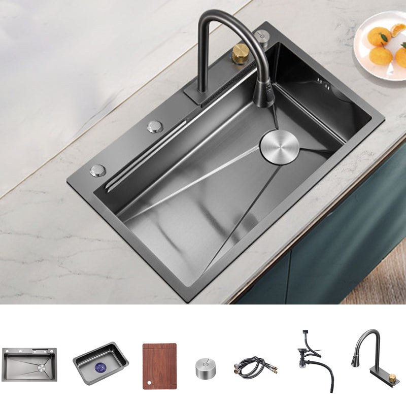Contemporary Style Kitchen Sink Stainless Steel Drop-In Kitchen Sink with Cutting Board 29.5"L x 18.1"W x 8.7"H Sink with Faucet Pull Out Faucet & Deck Control Drain Clearhalo 'Home Improvement' 'home_improvement' 'home_improvement_kitchen_sinks' 'Kitchen Remodel & Kitchen Fixtures' 'Kitchen Sinks & Faucet Components' 'Kitchen Sinks' 'kitchen_sinks' 7079279