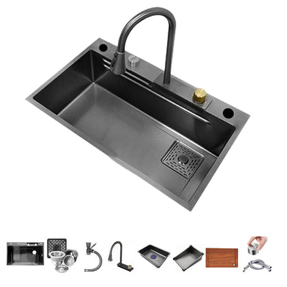 Contemporary Style Kitchen Sink Stainless Steel Drop-In Kitchen Sink with Cutting Board 29.5"L x 18.1"W x 8.7"H Sink with Faucet Pull Out Faucet & Chopping Block & Deck Control Drain Clearhalo 'Home Improvement' 'home_improvement' 'home_improvement_kitchen_sinks' 'Kitchen Remodel & Kitchen Fixtures' 'Kitchen Sinks & Faucet Components' 'Kitchen Sinks' 'kitchen_sinks' 7079281