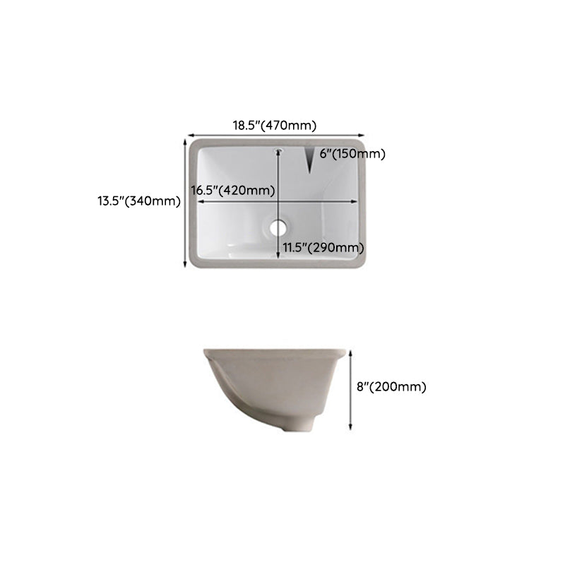 Traditional Undermount Vanity Sink Rectangular Porcelain with Pop-Up Drain Basin Sink Clearhalo 'Bathroom Remodel & Bathroom Fixtures' 'Bathroom Sinks & Faucet Components' 'Bathroom Sinks' 'bathroom_sink' 'Home Improvement' 'home_improvement' 'home_improvement_bathroom_sink' 7079329