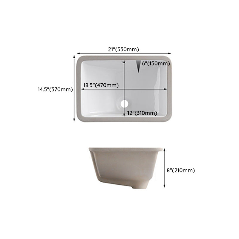 Traditional Undermount Vanity Sink Rectangular Porcelain with Pop-Up Drain Basin Sink Clearhalo 'Bathroom Remodel & Bathroom Fixtures' 'Bathroom Sinks & Faucet Components' 'Bathroom Sinks' 'bathroom_sink' 'Home Improvement' 'home_improvement' 'home_improvement_bathroom_sink' 7079331