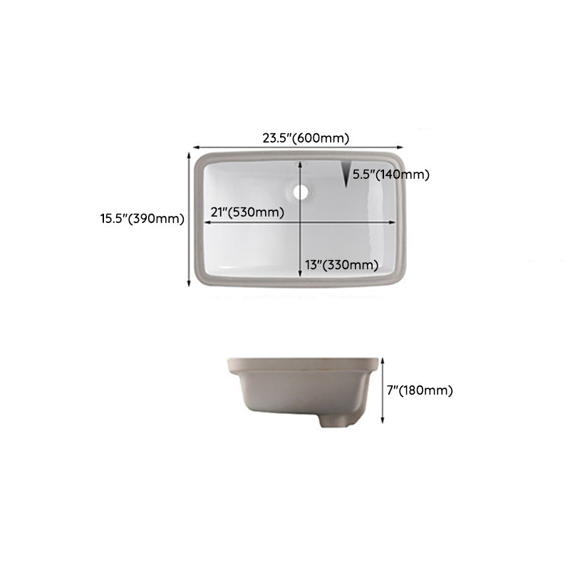 Traditional Undermount Vanity Sink Rectangular Porcelain with Pop-Up Drain Basin Sink Clearhalo 'Bathroom Remodel & Bathroom Fixtures' 'Bathroom Sinks & Faucet Components' 'Bathroom Sinks' 'bathroom_sink' 'Home Improvement' 'home_improvement' 'home_improvement_bathroom_sink' 7079333