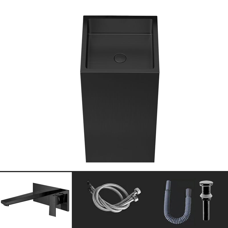 Contemporary Round Wash Stand Stainless Steel Metal Undermount Bathroom Sink Black Square Faucet Sink with Faucet Clearhalo 'Bathroom Remodel & Bathroom Fixtures' 'Bathroom Sinks & Faucet Components' 'Bathroom Sinks' 'bathroom_sink' 'Home Improvement' 'home_improvement' 'home_improvement_bathroom_sink' 7079404