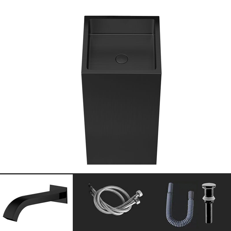 Contemporary Round Wash Stand Stainless Steel Metal Undermount Bathroom Sink Black Square Sensor Faucet Sink with Faucet Clearhalo 'Bathroom Remodel & Bathroom Fixtures' 'Bathroom Sinks & Faucet Components' 'Bathroom Sinks' 'bathroom_sink' 'Home Improvement' 'home_improvement' 'home_improvement_bathroom_sink' 7079408