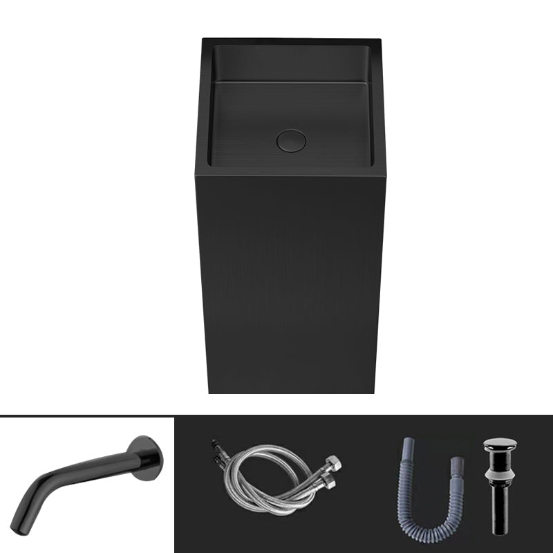 Contemporary Round Wash Stand Stainless Steel Metal Undermount Bathroom Sink Black Round Sensor Faucet Sink with Faucet Clearhalo 'Bathroom Remodel & Bathroom Fixtures' 'Bathroom Sinks & Faucet Components' 'Bathroom Sinks' 'bathroom_sink' 'Home Improvement' 'home_improvement' 'home_improvement_bathroom_sink' 7079410