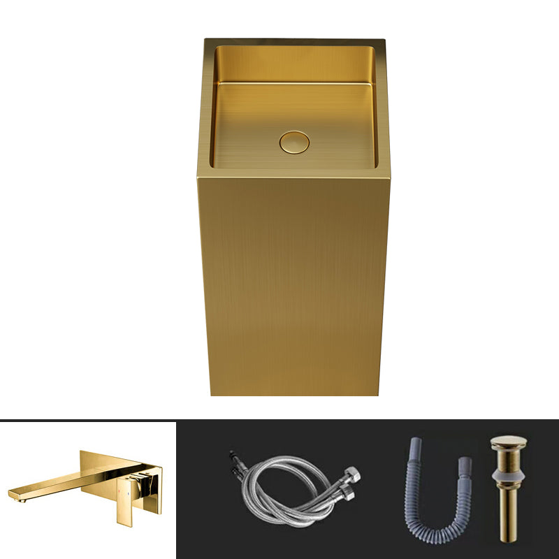 Contemporary Round Wash Stand Stainless Steel Metal Undermount Bathroom Sink Gold Square Faucet Sink with Faucet Clearhalo 'Bathroom Remodel & Bathroom Fixtures' 'Bathroom Sinks & Faucet Components' 'Bathroom Sinks' 'bathroom_sink' 'Home Improvement' 'home_improvement' 'home_improvement_bathroom_sink' 7079415