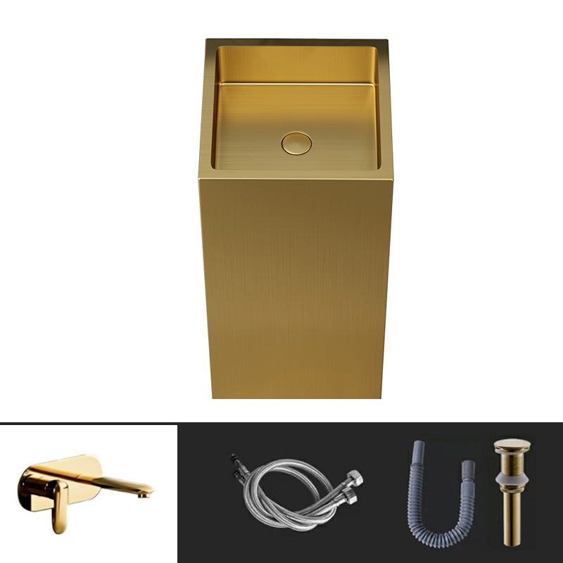 Contemporary Round Wash Stand Stainless Steel Metal Undermount Bathroom Sink Gold Round Faucet Sink with Faucet Clearhalo 'Bathroom Remodel & Bathroom Fixtures' 'Bathroom Sinks & Faucet Components' 'Bathroom Sinks' 'bathroom_sink' 'Home Improvement' 'home_improvement' 'home_improvement_bathroom_sink' 7079417