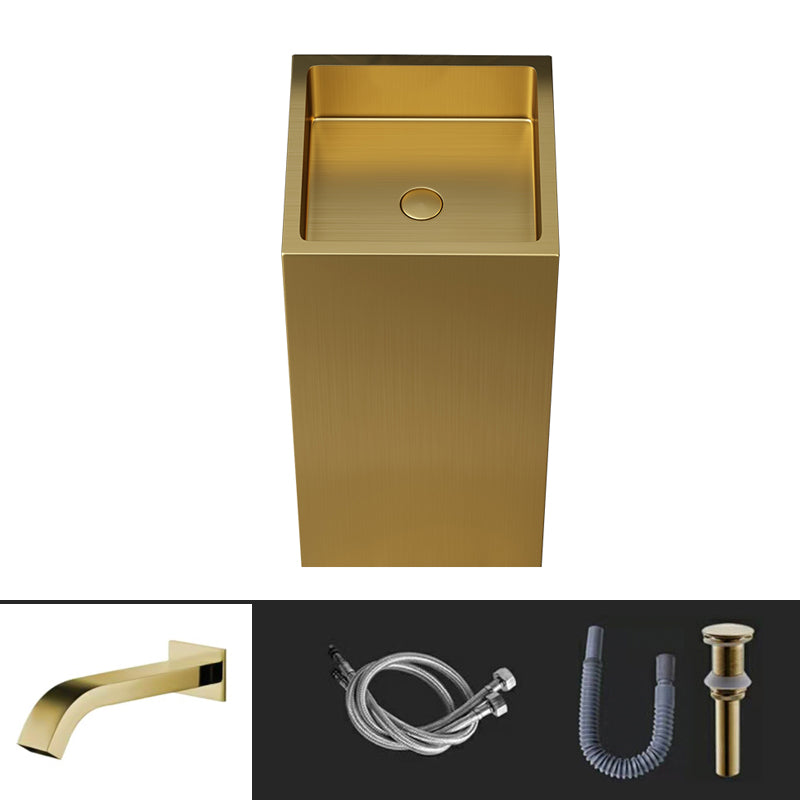 Contemporary Round Wash Stand Stainless Steel Metal Undermount Bathroom Sink Gold Square Sensor Faucet Sink with Faucet Clearhalo 'Bathroom Remodel & Bathroom Fixtures' 'Bathroom Sinks & Faucet Components' 'Bathroom Sinks' 'bathroom_sink' 'Home Improvement' 'home_improvement' 'home_improvement_bathroom_sink' 7079419