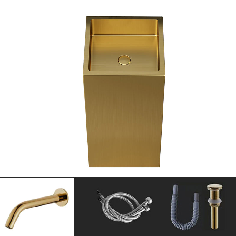 Contemporary Round Wash Stand Stainless Steel Metal Undermount Bathroom Sink Gold Round Sensor Faucet Sink with Faucet Clearhalo 'Bathroom Remodel & Bathroom Fixtures' 'Bathroom Sinks & Faucet Components' 'Bathroom Sinks' 'bathroom_sink' 'Home Improvement' 'home_improvement' 'home_improvement_bathroom_sink' 7079420