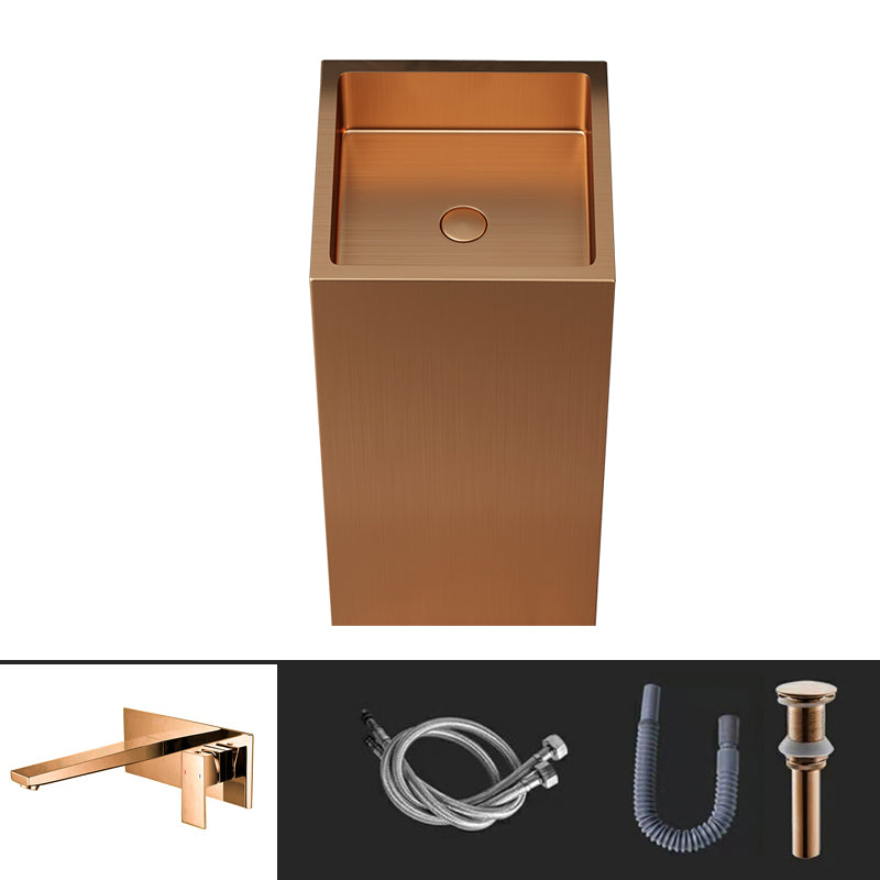 Contemporary Round Wash Stand Stainless Steel Metal Undermount Bathroom Sink Rose Gold Square Faucet Sink with Faucet Clearhalo 'Bathroom Remodel & Bathroom Fixtures' 'Bathroom Sinks & Faucet Components' 'Bathroom Sinks' 'bathroom_sink' 'Home Improvement' 'home_improvement' 'home_improvement_bathroom_sink' 7079422