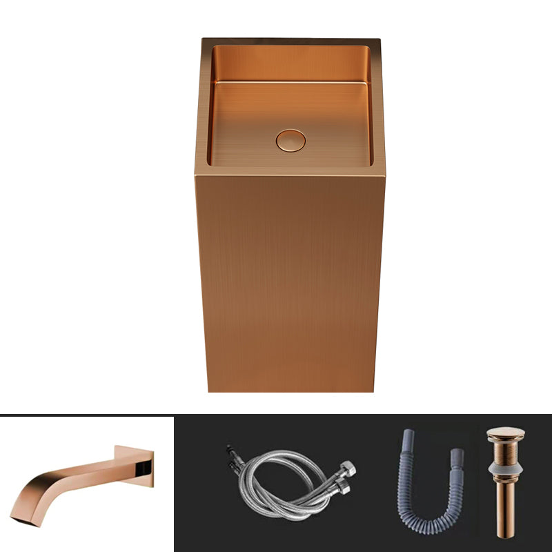 Contemporary Round Wash Stand Stainless Steel Metal Undermount Bathroom Sink Rose Gold Square Sensor Faucet Sink with Faucet Clearhalo 'Bathroom Remodel & Bathroom Fixtures' 'Bathroom Sinks & Faucet Components' 'Bathroom Sinks' 'bathroom_sink' 'Home Improvement' 'home_improvement' 'home_improvement_bathroom_sink' 7079424