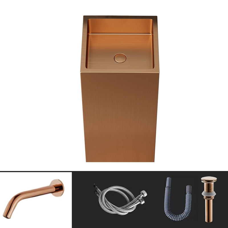 Contemporary Round Wash Stand Stainless Steel Metal Undermount Bathroom Sink Rose Gold Round Sensor Faucet Sink with Faucet Clearhalo 'Bathroom Remodel & Bathroom Fixtures' 'Bathroom Sinks & Faucet Components' 'Bathroom Sinks' 'bathroom_sink' 'Home Improvement' 'home_improvement' 'home_improvement_bathroom_sink' 7079425