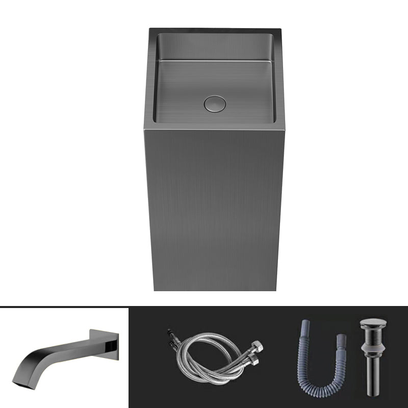 Contemporary Round Wash Stand Stainless Steel Metal Undermount Bathroom Sink Gun Grey Square Sensor Faucet Sink with Faucet Clearhalo 'Bathroom Remodel & Bathroom Fixtures' 'Bathroom Sinks & Faucet Components' 'Bathroom Sinks' 'bathroom_sink' 'Home Improvement' 'home_improvement' 'home_improvement_bathroom_sink' 7079428