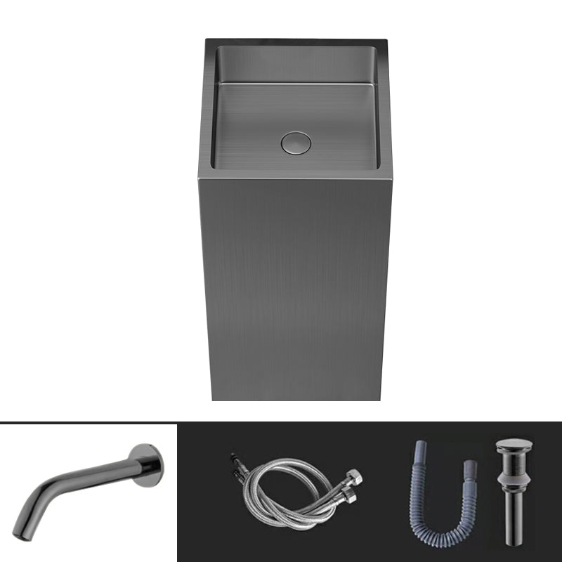 Contemporary Round Wash Stand Stainless Steel Metal Undermount Bathroom Sink Gun Grey Round Sensor Faucet Sink with Faucet Clearhalo 'Bathroom Remodel & Bathroom Fixtures' 'Bathroom Sinks & Faucet Components' 'Bathroom Sinks' 'bathroom_sink' 'Home Improvement' 'home_improvement' 'home_improvement_bathroom_sink' 7079429