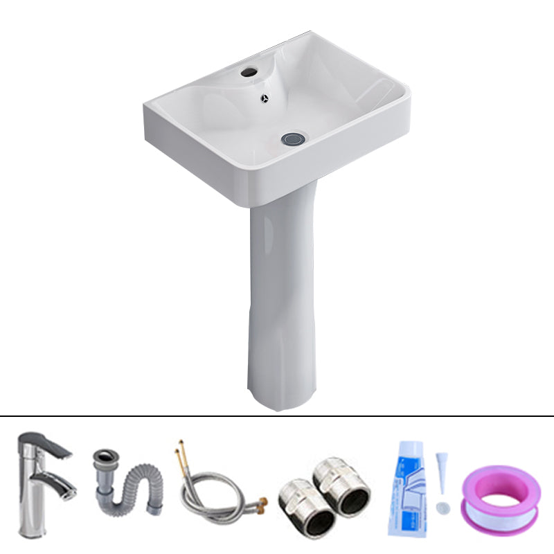Square Pedestal Sink Ceramic Metal Ground Installation Bathroom Sink Sink with Faucet Clearhalo 'Bathroom Remodel & Bathroom Fixtures' 'Bathroom Sinks & Faucet Components' 'Bathroom Sinks' 'bathroom_sink' 'Home Improvement' 'home_improvement' 'home_improvement_bathroom_sink' 7079439