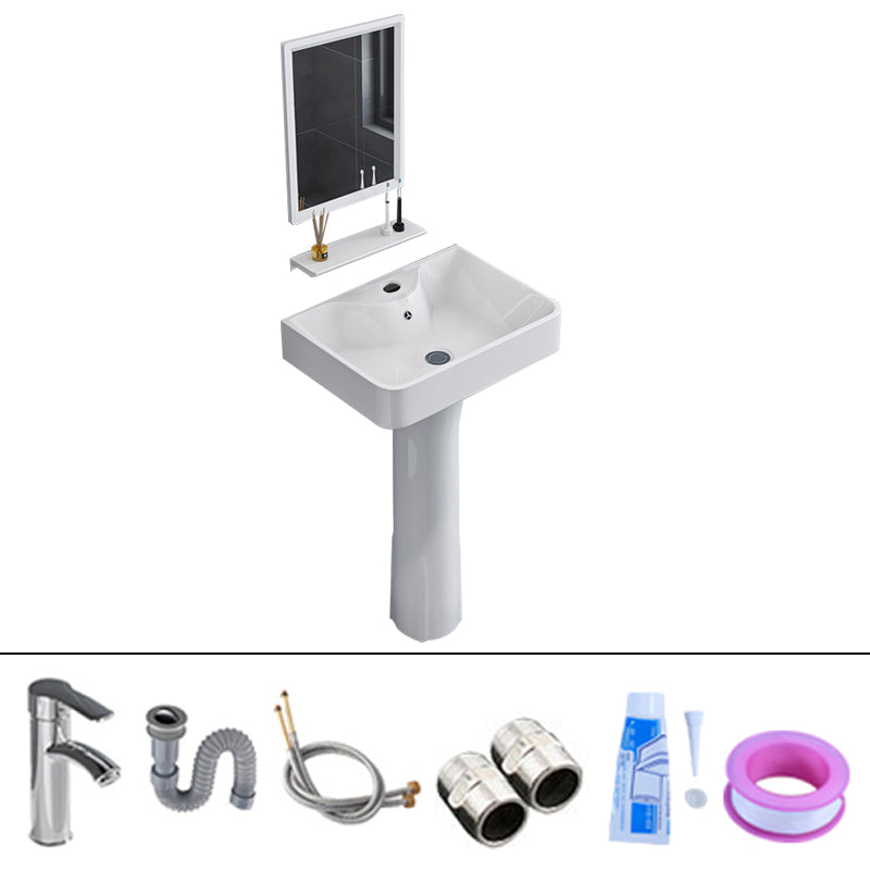 Square Pedestal Sink Ceramic Metal Ground Installation Bathroom Sink Sink with Faucet and Mirror Clearhalo 'Bathroom Remodel & Bathroom Fixtures' 'Bathroom Sinks & Faucet Components' 'Bathroom Sinks' 'bathroom_sink' 'Home Improvement' 'home_improvement' 'home_improvement_bathroom_sink' 7079444