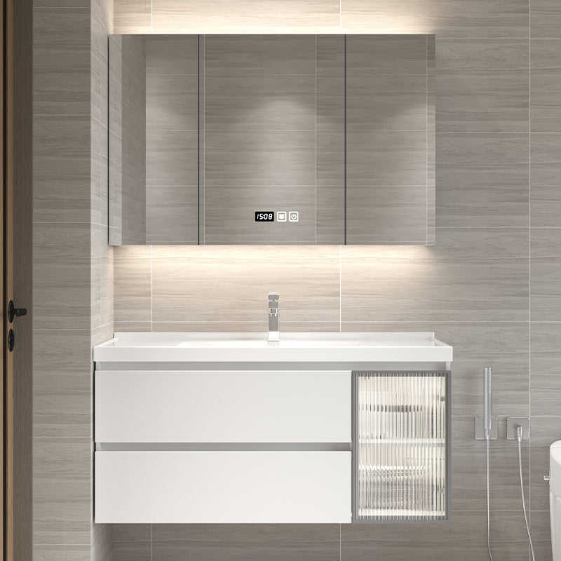 Wood Frame Bath Vanity Door Wall-Mounted Single Sink Mirror Rectangular White Vanity Clearhalo 'Bathroom Remodel & Bathroom Fixtures' 'Bathroom Vanities' 'bathroom_vanities' 'Home Improvement' 'home_improvement' 'home_improvement_bathroom_vanities' 7079550