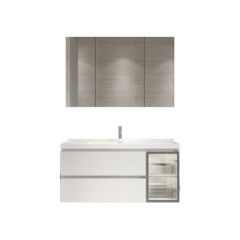 Wood Frame Bath Vanity Door Wall-Mounted Single Sink Mirror Rectangular White Vanity Vanity & Faucet & Mirror Cabinet Clearhalo 'Bathroom Remodel & Bathroom Fixtures' 'Bathroom Vanities' 'bathroom_vanities' 'Home Improvement' 'home_improvement' 'home_improvement_bathroom_vanities' 7079556