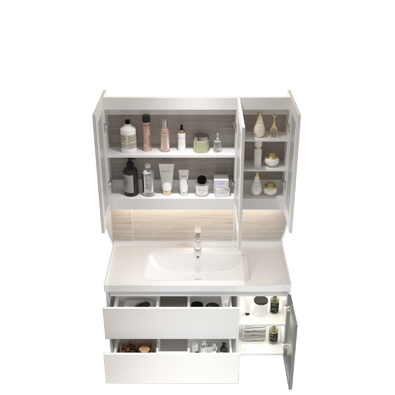 Wood Frame Bath Vanity Door Wall-Mounted Single Sink Mirror Rectangular White Vanity Clearhalo 'Bathroom Remodel & Bathroom Fixtures' 'Bathroom Vanities' 'bathroom_vanities' 'Home Improvement' 'home_improvement' 'home_improvement_bathroom_vanities' 7079557