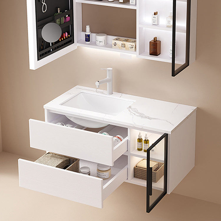 Wall Mounted Bath Vanity Mirror Single Sink Rectangular Bathroom Vanity with 2 Drawers Clearhalo 'Bathroom Remodel & Bathroom Fixtures' 'Bathroom Vanities' 'bathroom_vanities' 'Home Improvement' 'home_improvement' 'home_improvement_bathroom_vanities' 7079586