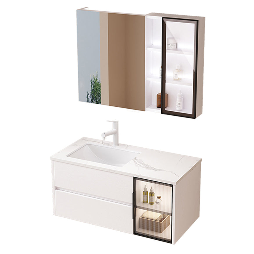 Wall Mounted Bath Vanity Mirror Single Sink Rectangular Bathroom Vanity with 2 Drawers Clearhalo 'Bathroom Remodel & Bathroom Fixtures' 'Bathroom Vanities' 'bathroom_vanities' 'Home Improvement' 'home_improvement' 'home_improvement_bathroom_vanities' 7079590
